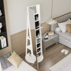 JVNOXK Armoire à Bijoux Verticale Rotative à 360° avec Rangement, Armoire à Bijoux Rotative à 360° avec Miroir Pleine Longueur, Armoire de Rangement Verrouillable Blanche