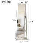 JVNOXK Armoire à Bijoux Verticale Rotative à 360° avec Rangement, Armoire à Bijoux Rotative à 360° avec Miroir Pleine Longueur, Armoire de Rangement Verrouillable Blanche
