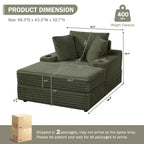Fauteuil crapaud surdimensionné en velours côtelé - Canapé convertible rembourré d'intérieur Cloud, pouf de rangement, 3 oreillers, lit individuel pour salon