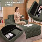 Fauteuil crapaud surdimensionné en velours côtelé - Canapé convertible rembourré d'intérieur Cloud, pouf de rangement, 3 oreillers, lit individuel pour salon