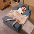 Fauteuil crapaud surdimensionné en velours côtelé - Canapé convertible rembourré d'intérieur Cloud, pouf de rangement, 3 oreillers, lit individuel pour salon