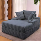 Oversized Corduroy Chaise Lounge Chair - Indoor Upholstered Convertible Cloud Sofa, Storage Ottoman, 3 Pillows, Single Sleeper for Living Room