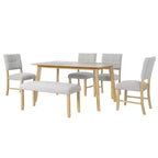 Ensemble de salle à manger rustique de 6 pièces avec table, 4 chaises et banc, pour 6 personnes, montage facile