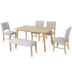 Ensemble de salle à manger rustique de 6 pièces avec table, 4 chaises et banc, pour 6 personnes, montage facile