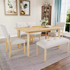 Ensemble de salle à manger rustique de 6 pièces avec table, 4 chaises et banc, pour 6 personnes, montage facile