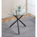 Round Dining Table with Black Metal Leg and Tempered Glass Top, Modern Space-Saving Design for Kitchen or Living Room