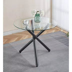 Round Dining Table with Black Metal Leg and Tempered Glass Top, Modern Space-Saving Design for Kitchen or Living Room