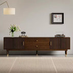 JVNOXK 78.7Meuble TV Mid-century Moderne avec tiroirs de rangement, Meuble média pour salon ou chambre à coucher, Noyer