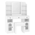 Whisen 43.2 Coiffeuse, Coiffeuse avec Plateau en Verre et Miroir, 3 Tiroirs, Étagères de Rangement et Tabouret