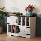 Meuble de rangement pour disques vinyles de 99 cm, meuble de lecture de disques vinyles en bois de style ferme avec armoire de rangement et 2 portes coulissantes pour salon ou chambre à coucher