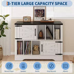 Meuble de rangement pour disques vinyles de 99 cm, meuble de lecture de disques vinyles en bois de style ferme avec armoire de rangement et 2 portes coulissantes pour salon ou chambre à coucher