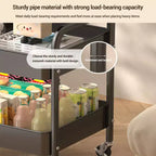 Chariot de rangement à 3 niveaux en métal robuste avec plateau en bois – Roues verrouillables, étagère de rangement polyvalente pour îlot de cuisine, bureau, salon, chambre à coucher