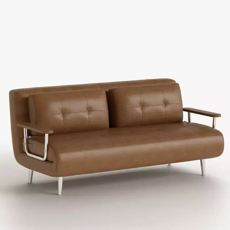 Canapé-lit convertible mi-siècle moderne Gaoyangjiaju en similicuir cognac de 70,86 po avec mousse haute densité et pieds de soutien cachés