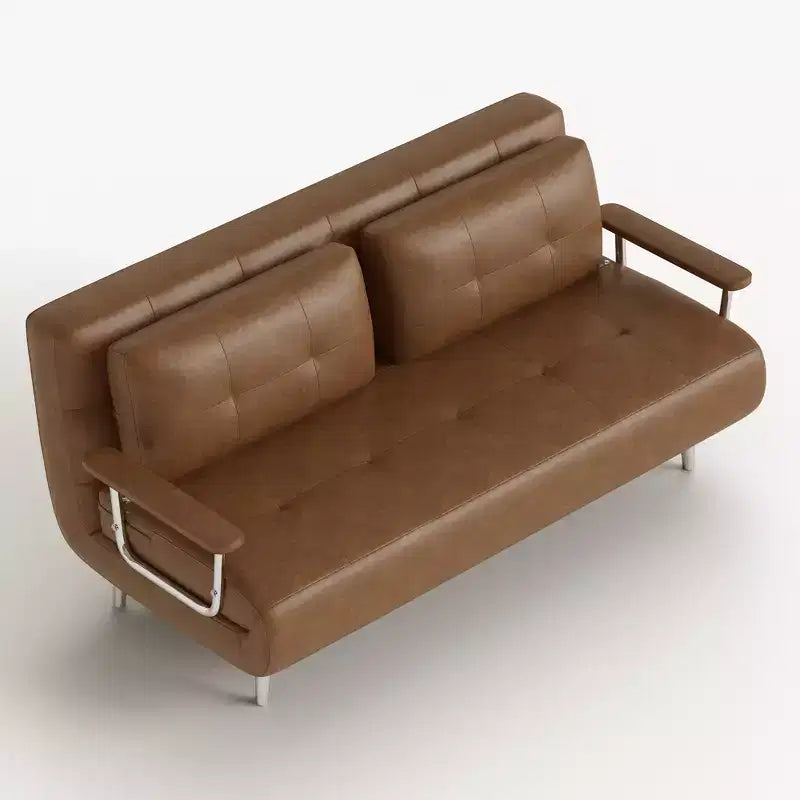 Canapé-lit convertible mi-siècle moderne Gaoyangjiaju en similicuir cognac de 70,86 po avec mousse haute densité et pieds de soutien cachés