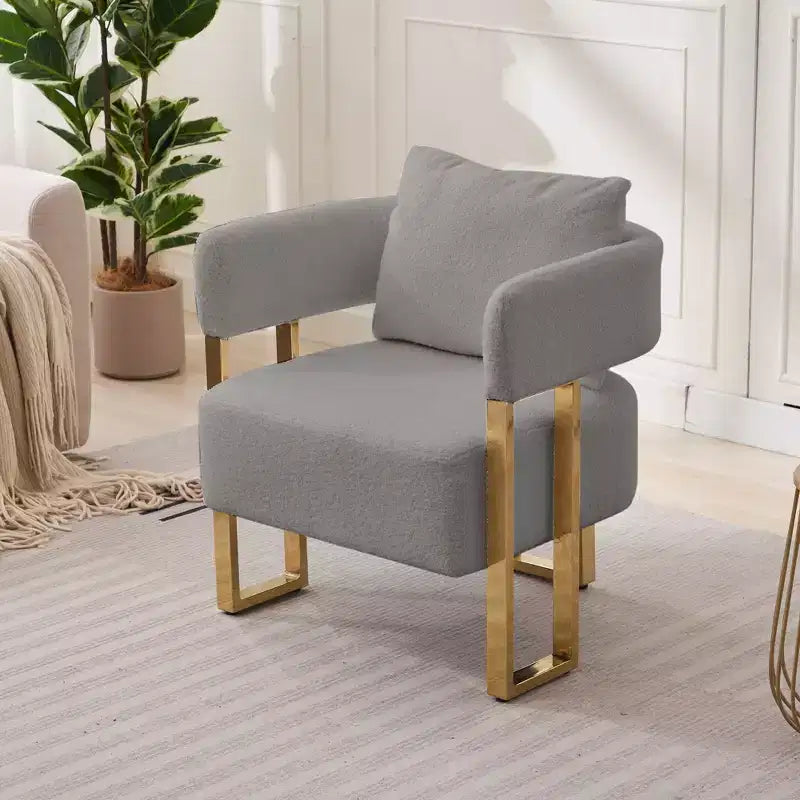 Lot de 2 fauteuils d'appoint modernes rembourrés avec pieds en métal doré pour salon, chambre ou bureau