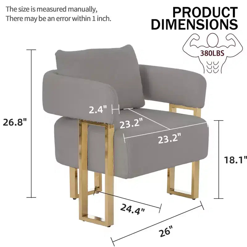 Lot de 2 fauteuils d'appoint modernes rembourrés avec pieds en métal doré pour salon, chambre ou bureau