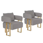 Lot de 2 fauteuils d'appoint modernes rembourrés avec pieds en métal doré pour salon, chambre ou bureau