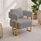 Lot de 2 fauteuils d'appoint modernes rembourrés avec pieds en métal doré pour salon, chambre ou bureau