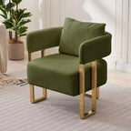 Lot de 2 fauteuils d'appoint modernes rembourrés avec pieds en métal doré pour salon, chambre ou bureau