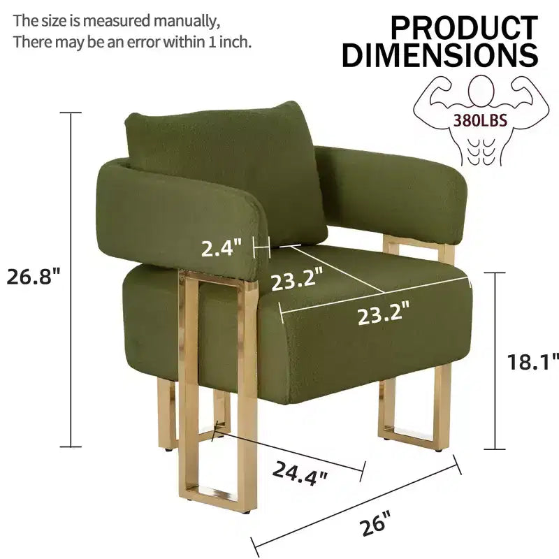 Lot de 2 fauteuils d'appoint modernes rembourrés avec pieds en métal doré pour salon, chambre ou bureau