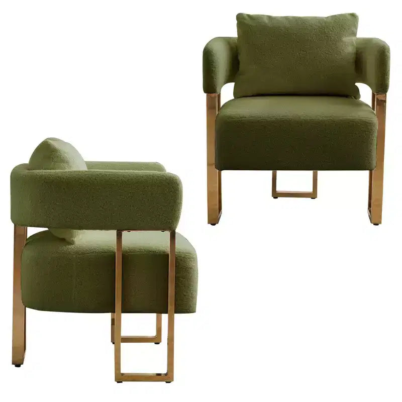 Lot de 2 fauteuils d'appoint modernes rembourrés avec pieds en métal doré pour salon, chambre ou bureau