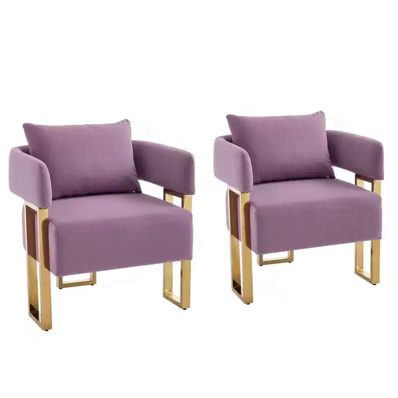 Lot de 2 fauteuils d'appoint modernes rembourrés avec pieds en métal doré pour salon, chambre ou bureau