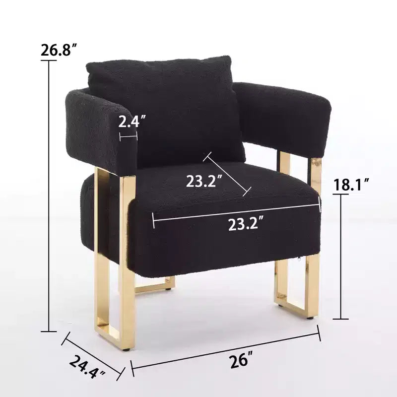 Lot de 2 fauteuils d'appoint modernes rembourrés avec pieds en métal doré pour salon, chambre ou bureau