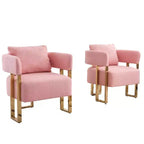 Lot de 2 fauteuils d'appoint modernes rembourrés avec pieds en métal doré pour salon, chambre ou bureau