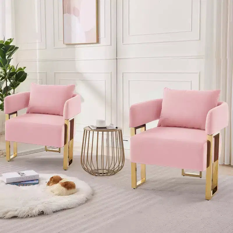 Lot de 2 fauteuils d'appoint modernes rembourrés avec pieds en métal doré pour salon, chambre ou bureau
