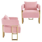 Lot de 2 fauteuils d'appoint modernes rembourrés avec pieds en métal doré pour salon, chambre ou bureau