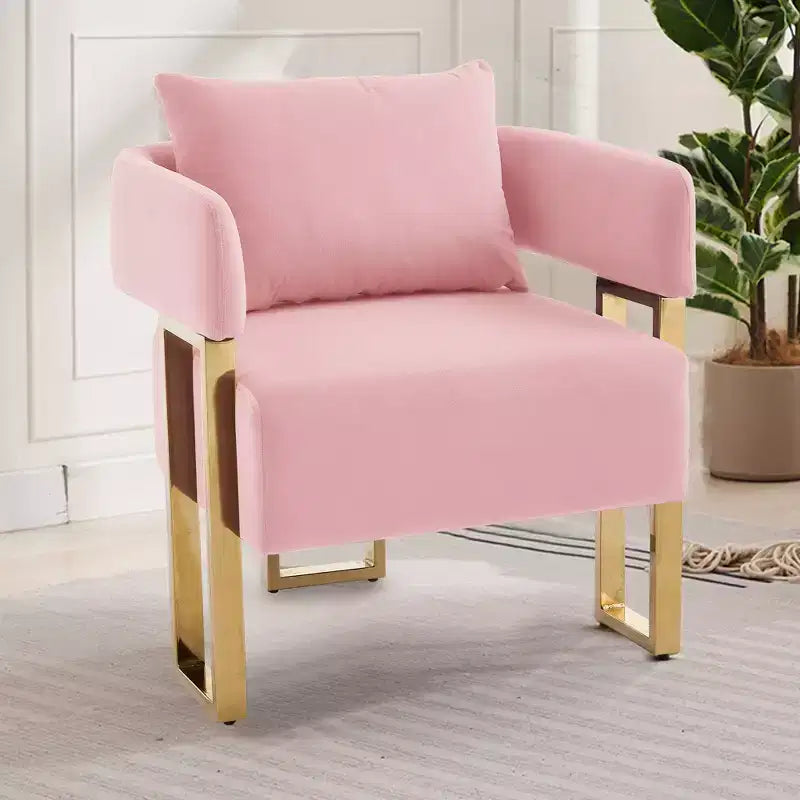 Lot de 2 fauteuils d'appoint modernes rembourrés avec pieds en métal doré pour salon, chambre ou bureau