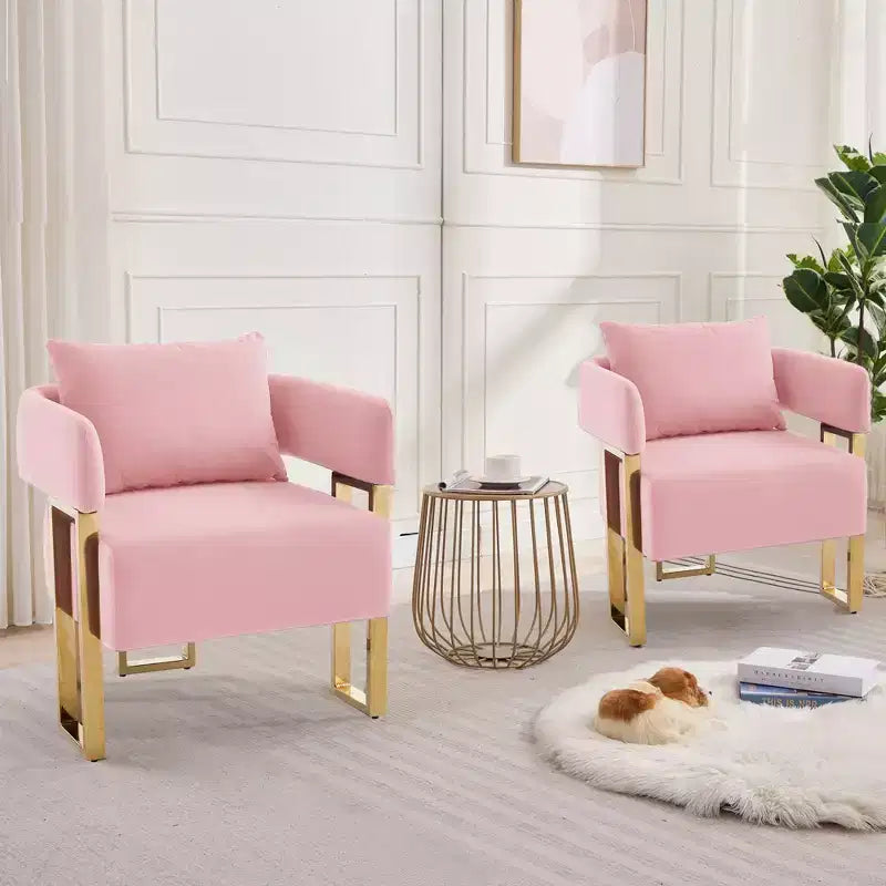 Lot de 2 fauteuils d'appoint modernes rembourrés avec pieds en métal doré pour salon, chambre ou bureau