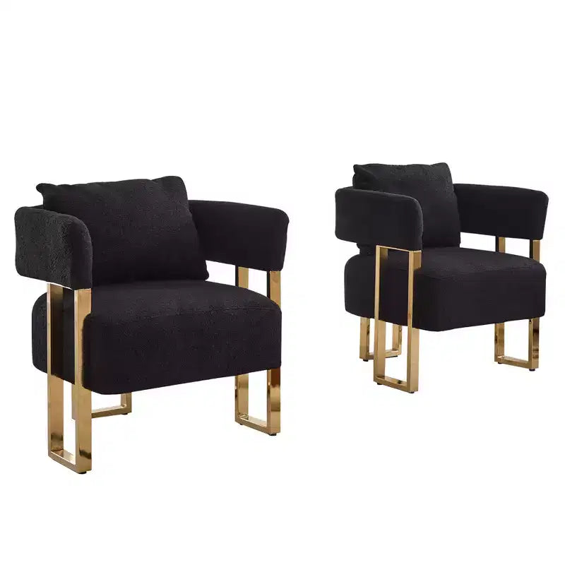 Lot de 2 fauteuils d'appoint modernes rembourrés avec pieds en métal doré pour salon, chambre ou bureau