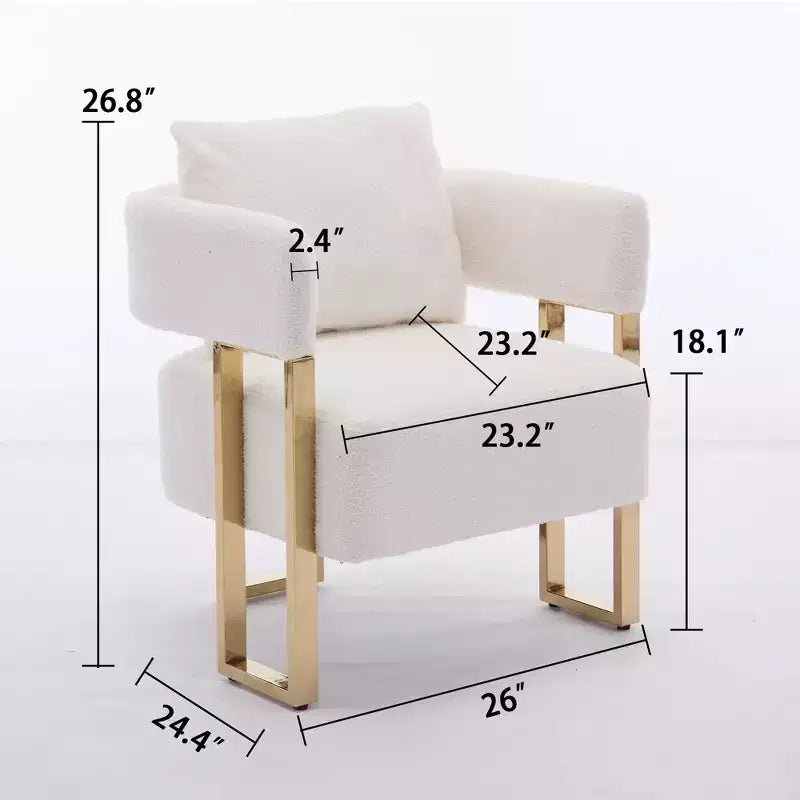 Lot de 2 fauteuils d'appoint modernes rembourrés avec pieds en métal doré pour salon, chambre ou bureau
