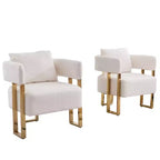 Lot de 2 fauteuils d'appoint modernes rembourrés avec pieds en métal doré pour salon, chambre ou bureau