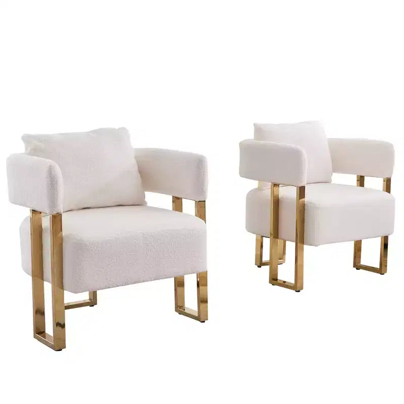 Lot de 2 fauteuils d'appoint modernes rembourrés avec pieds en métal doré pour salon, chambre ou bureau
