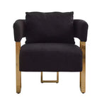 Lot de 2 fauteuils d'appoint modernes rembourrés avec pieds en métal doré pour salon, chambre ou bureau
