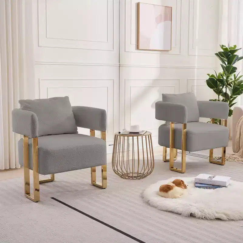 Lot de 2 fauteuils d'appoint modernes rembourrés avec pieds en métal doré pour salon, chambre ou bureau