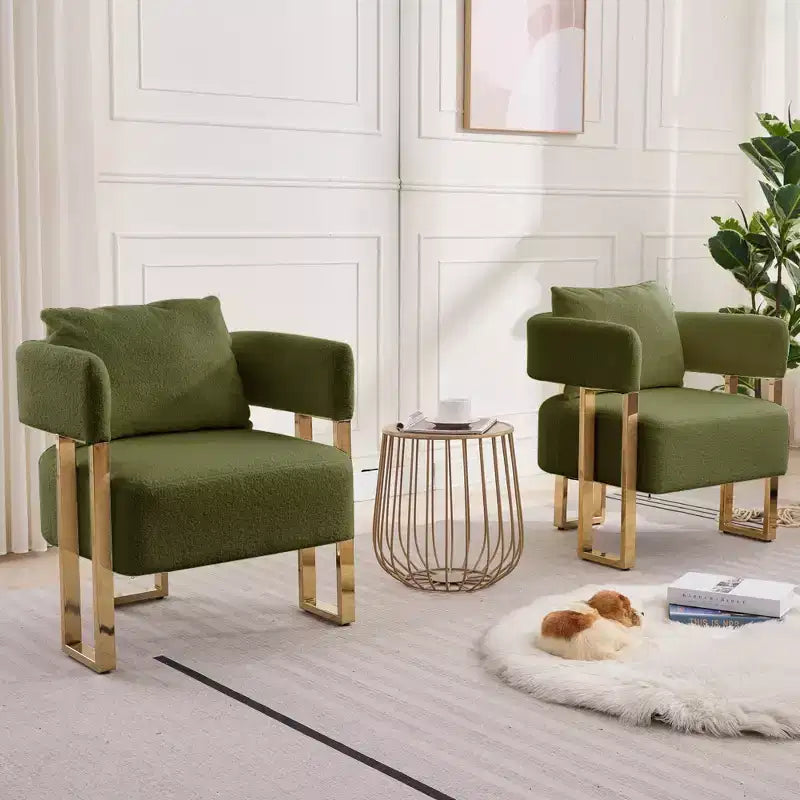 Lot de 2 fauteuils d'appoint modernes rembourrés avec pieds en métal doré pour salon, chambre ou bureau