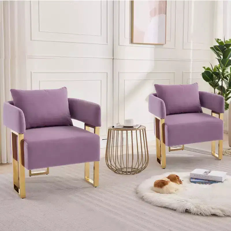 Lot de 2 fauteuils d'appoint modernes rembourrés avec pieds en métal doré pour salon, chambre ou bureau