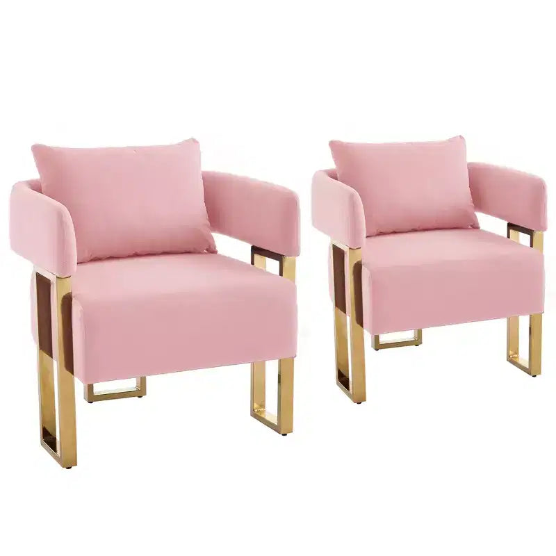 Lot de 2 fauteuils d'appoint modernes rembourrés avec pieds en métal doré pour salon, chambre ou bureau