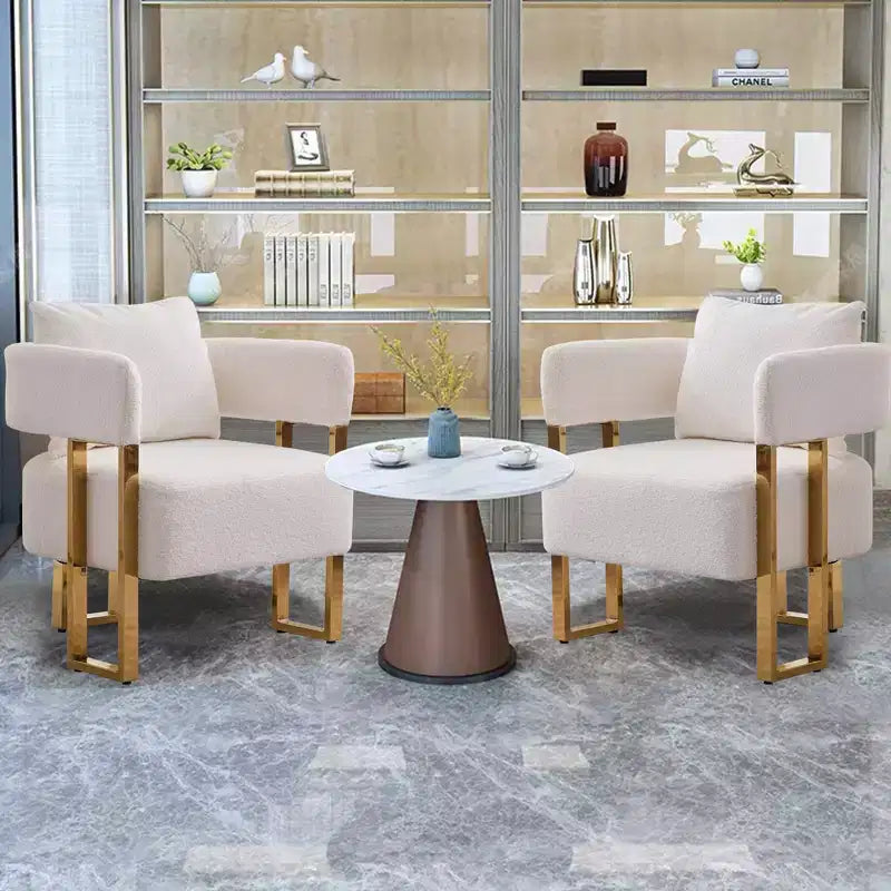 Lot de 2 fauteuils d'appoint modernes rembourrés avec pieds en métal doré pour salon, chambre ou bureau