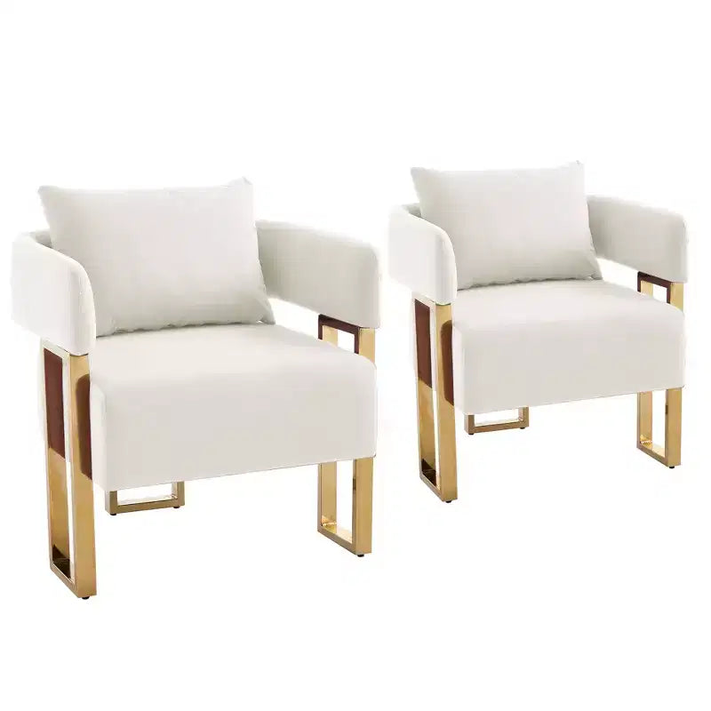 Lot de 2 fauteuils d'appoint modernes rembourrés avec pieds en métal doré pour salon, chambre ou bureau