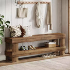Lantine Farmhouse Entryway Bench, 59-Inch Long Shoe Bench with Open Storage Shelf, 2-Tier Narrow End of Bed Benches for Bedroom, Hallway, Living Room