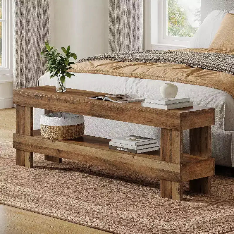Banc d'entrée Lantine, banc à chaussures de 150 cm avec étagère de rangement ouverte, bancs d'appoint étroits à 2 niveaux pour chambre à coucher, couloir, salon