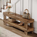 Banc d'entrée Lantine, banc à chaussures de 150 cm avec étagère de rangement ouverte, bancs d'appoint étroits à 2 niveaux pour chambre à coucher, couloir, salon