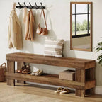 Banc d'entrée Lantine, banc à chaussures de 150 cm avec étagère de rangement ouverte, bancs d'appoint étroits à 2 niveaux pour chambre à coucher, couloir, salon