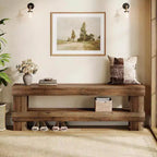 Banc d'entrée Lantine, banc à chaussures de 150 cm avec étagère de rangement ouverte, bancs d'appoint étroits à 2 niveaux pour chambre à coucher, couloir, salon