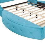 Lit Plateforme Rembourré en Velours Luxystar Queen avec Tête de Lit Ailée, 1 Grand Tiroir et 2 Bancs de Rangement Latéraux