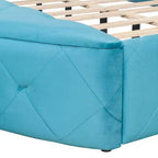 Lit Plateforme Rembourré en Velours Luxystar Queen avec Tête de Lit Ailée, 1 Grand Tiroir et 2 Bancs de Rangement Latéraux
